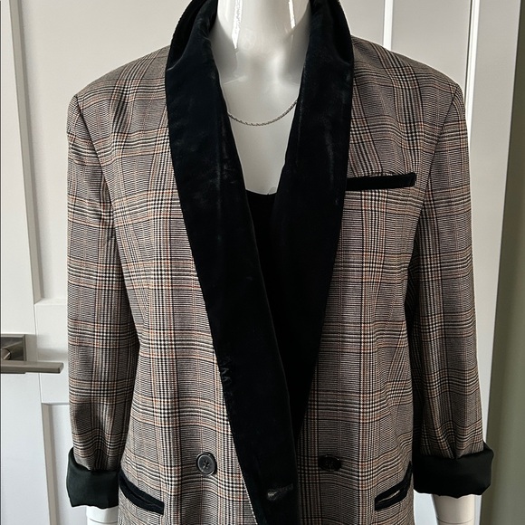 Free People Plaid Velvet Trim Blazer Oversized Boyfriend XS S M - Picture 5 of 16